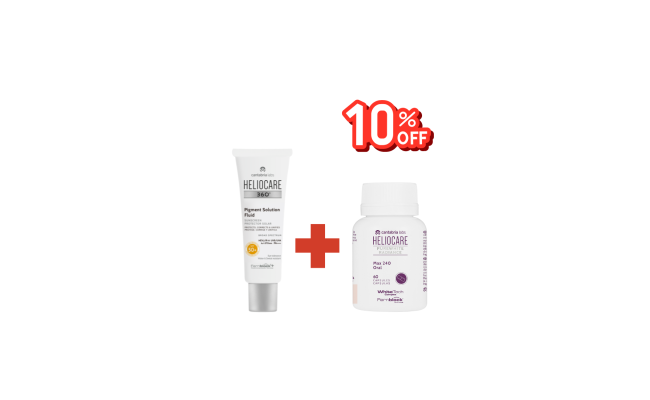 Heliocare Purewhite Radiance + Heliocare 360 Pigment Solution Fluid 10% Discount اشتري واقي شمس الموضعي مع الكبسولات من هيليوكير بخصم 10%